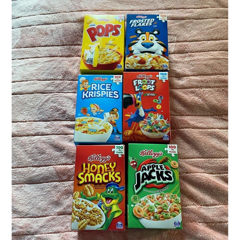 Kellogg’s Cereal Box 100 Pc Puzzle Lot 6 Sealed Frosted Flakes Froot Loops